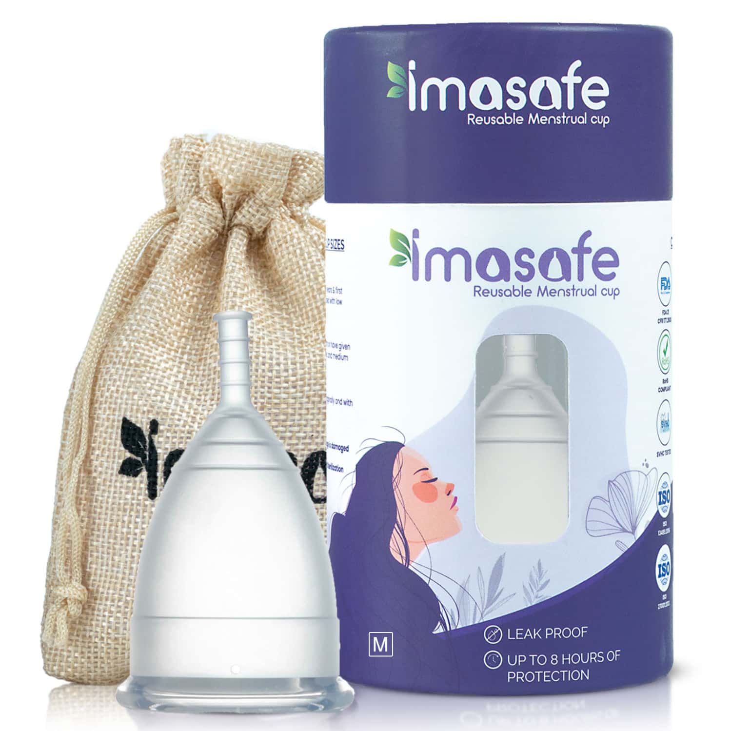 Imasafe Reusable Menstrual Cup For Women - Medium (Transparent) | Us Fda Registered