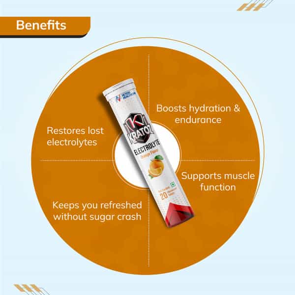 Kratoz Electrolyte Effervescent Tablets For Hydration & Energy Support (20 Tablets) - Orange