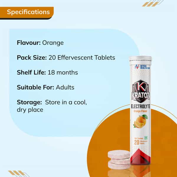 Kratoz Electrolyte Effervescent Tablets For Hydration & Energy Support (20 Tablets) - Orange