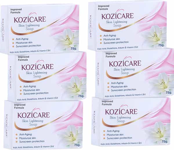 Kozicare Kojic Acid Vitamin E Arbutin Skin Lightening Soap -75 Gm (Pack Of 6)