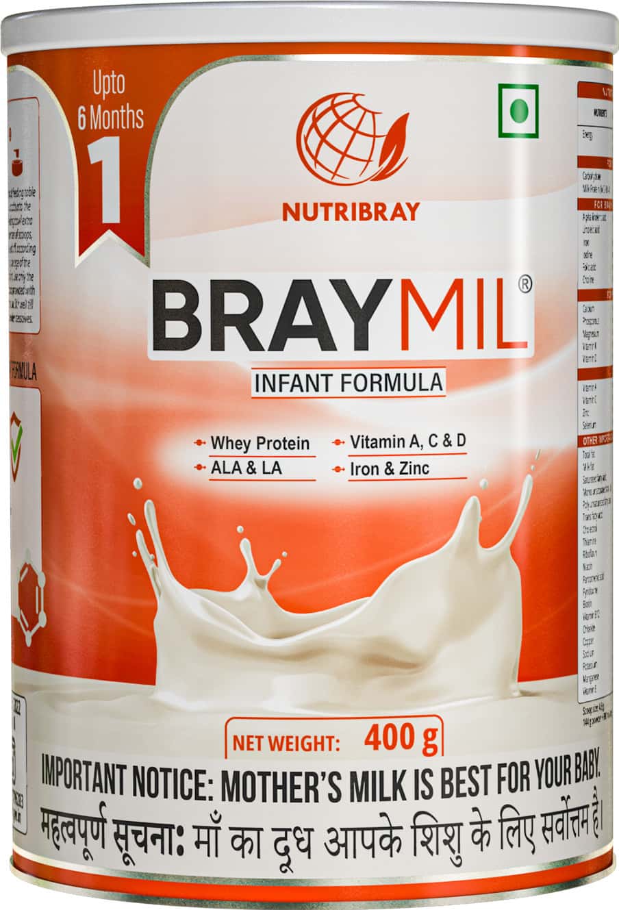 Braymil 1 Infant Formula | Stage - 1 For 0 To 6 Months - 400 Gm
