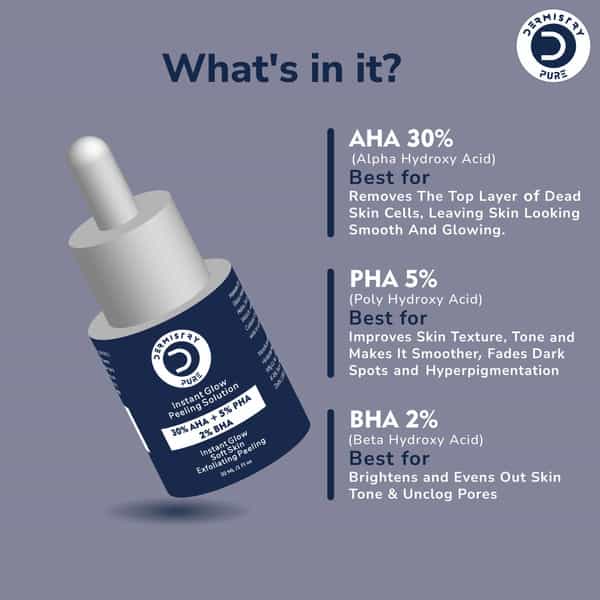 Dermistry 30% Aha 5% Pha 2% Bha Peeling Exfoliating Solution Serum For Instant Glow Brightening 30Ml