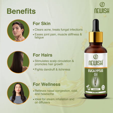 Newisheucalyptus Oil For Hair Pain Relief|Undiluted Aromatherapy Therapeutic Grade 30Ml-Pack Of 2