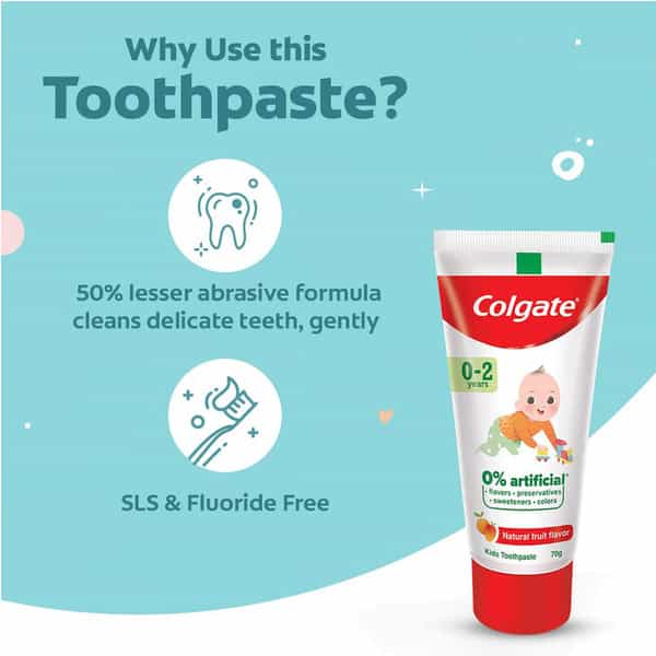 Colgate Toothpaste For Kids (0-2 Years) Natural Fruit Flavour Fluoride Free - 70G Tube