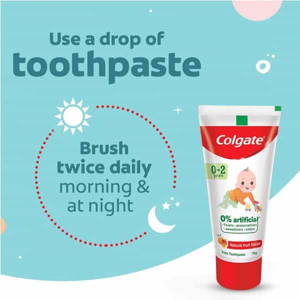 Colgate Toothpaste For Kids (0-2 Years) Natural Fruit Flavour Fluoride Free - 70G Tube