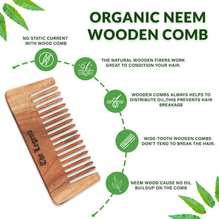 The Legend Organic Neem Wooden Wide Teeth Comb