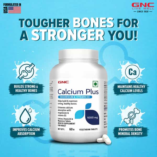 Gnc Calcium Plus With Magnesium & Vitamin D3 | Strengthens Bones | 1000Mg Per Serving | 60 Tablets