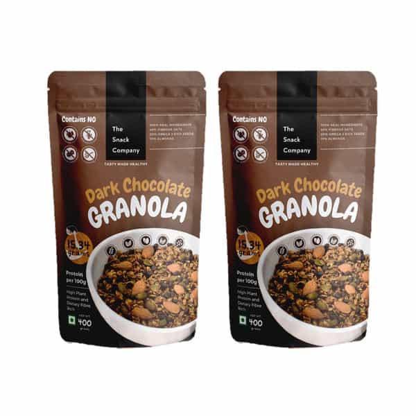 The Snack Company Dark Chocolate Granola | 48% Oats | 20% Omega3 Rich Seeds | 10% Almonds (2X400 G)