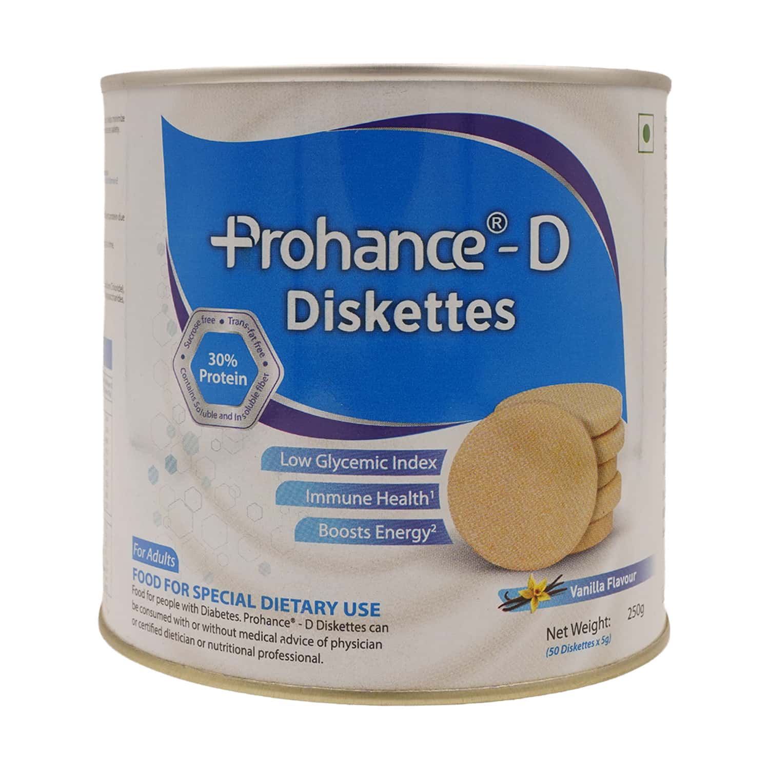 Prohance D Vanilla Flavour Tin Of 250gm (50) Diskettes