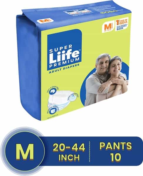 Super Liife Rash Free Adult Diapers Pants Style With Wetness -10 Count Medium
