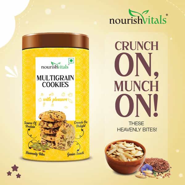 Nourishvitals Multigrain Cookies Heavenly Bites Source Of Protein Crunchy Delights 120G