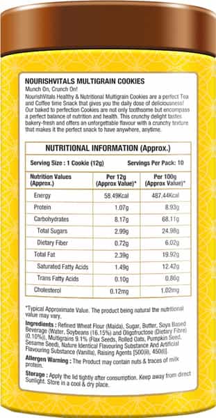 Nourishvitals Multigrain Cookies Heavenly Bites Source Of Protein Crunchy Delights 120G