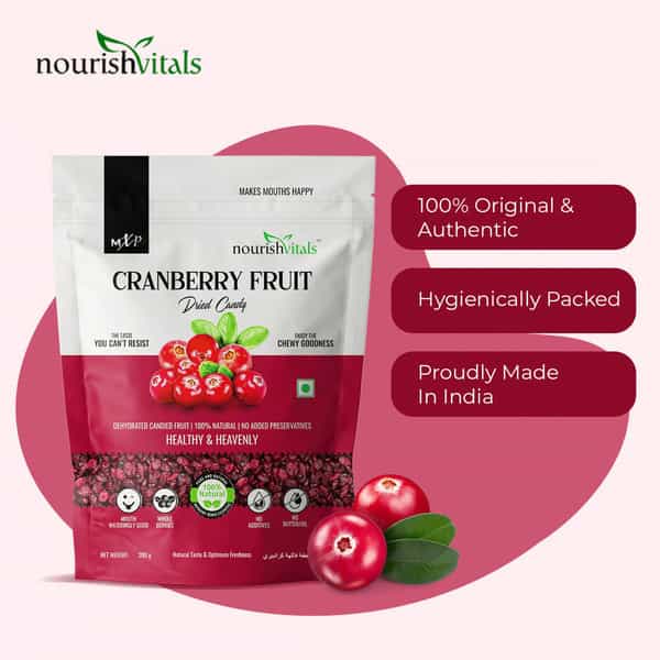 Nourishvitals Cranberry Fruit Dried Candy 200G - 100% Natural & Mouth Wateringly Good