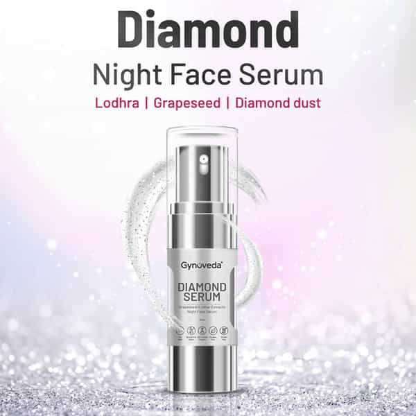 Gynoveda Diamond Night Face Serum For Pore Tightening Glowing Skin With Lodhra & Grapeseed. 60Ml