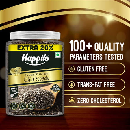 Happilo Premium Raw Authentic Chia Seeds Jar 1000g + 200g Free