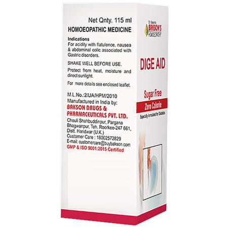 Baksons Homoeopathy Dige Aid Syrup Sugar Free 115 Ml
