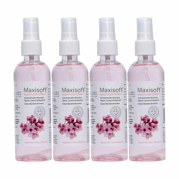 Maxisoft Japanese Cherry Blossom Sanitizer Spray | Aloe Vera Neem & Vitamin E (120 Ml Pack Of 4)
