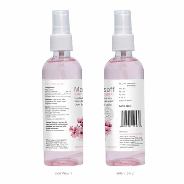 Maxisoft Japanese Cherry Blossom Sanitizer Spray | Aloe Vera Neem & Vitamin E (120 Ml Pack Of 4)