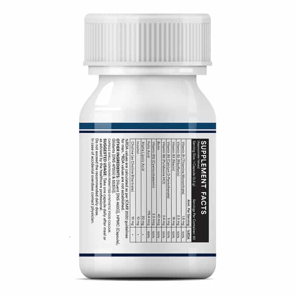 Inlife B Complex Supplements B1 B2 B3 B5 B6 Biotin With Vitamin B12 - 60 Vegetarian Capsules