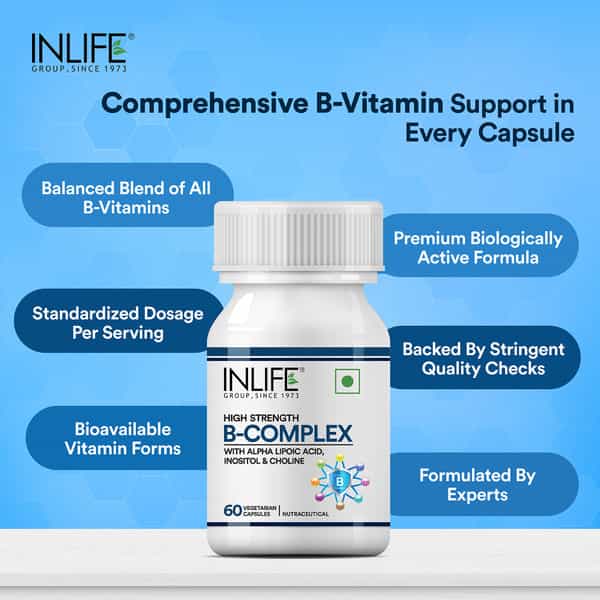 Inlife B Complex Supplements B1 B2 B3 B5 B6 Biotin With Vitamin B12 - 60 Vegetarian Capsules