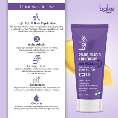 Bake 2% Kojic Brightening Body Lotion With Niacinamide & Spf 30 For Pigmentation (200ml)