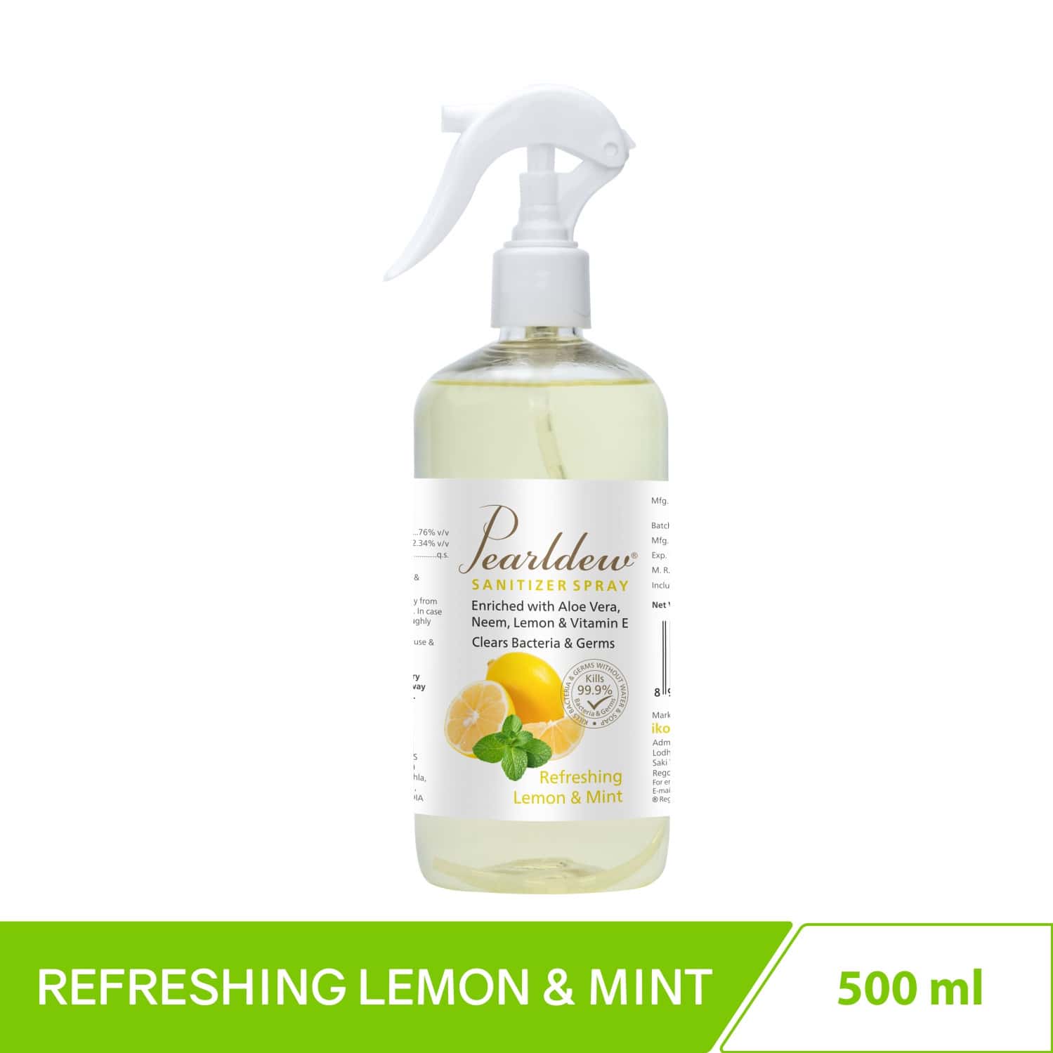 Pearldew Sanitizer Spray (lemon & Mint) 500 Ml | Aloe & Neem | Paraben Free (pack Of 4)
