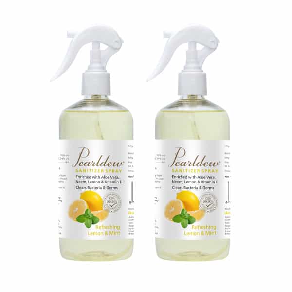 Pearldew Sanitizer Spray (Lemon & Mint) 500 Ml | Aloe & Neem | Paraben Free (Pack Of 4)