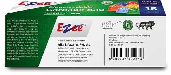 Ezee Bio-Degradable Large  Garbage Bags (24 X 32 Inches) Packet Of 15