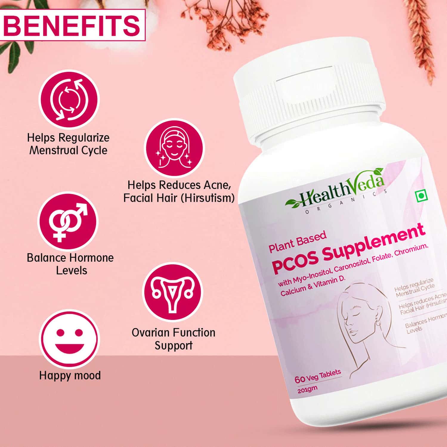 Buy HEALTH VEDA ORGANICS PLANT BASED PCOS MULTIVITAMIN SUPPLEMENT, 60