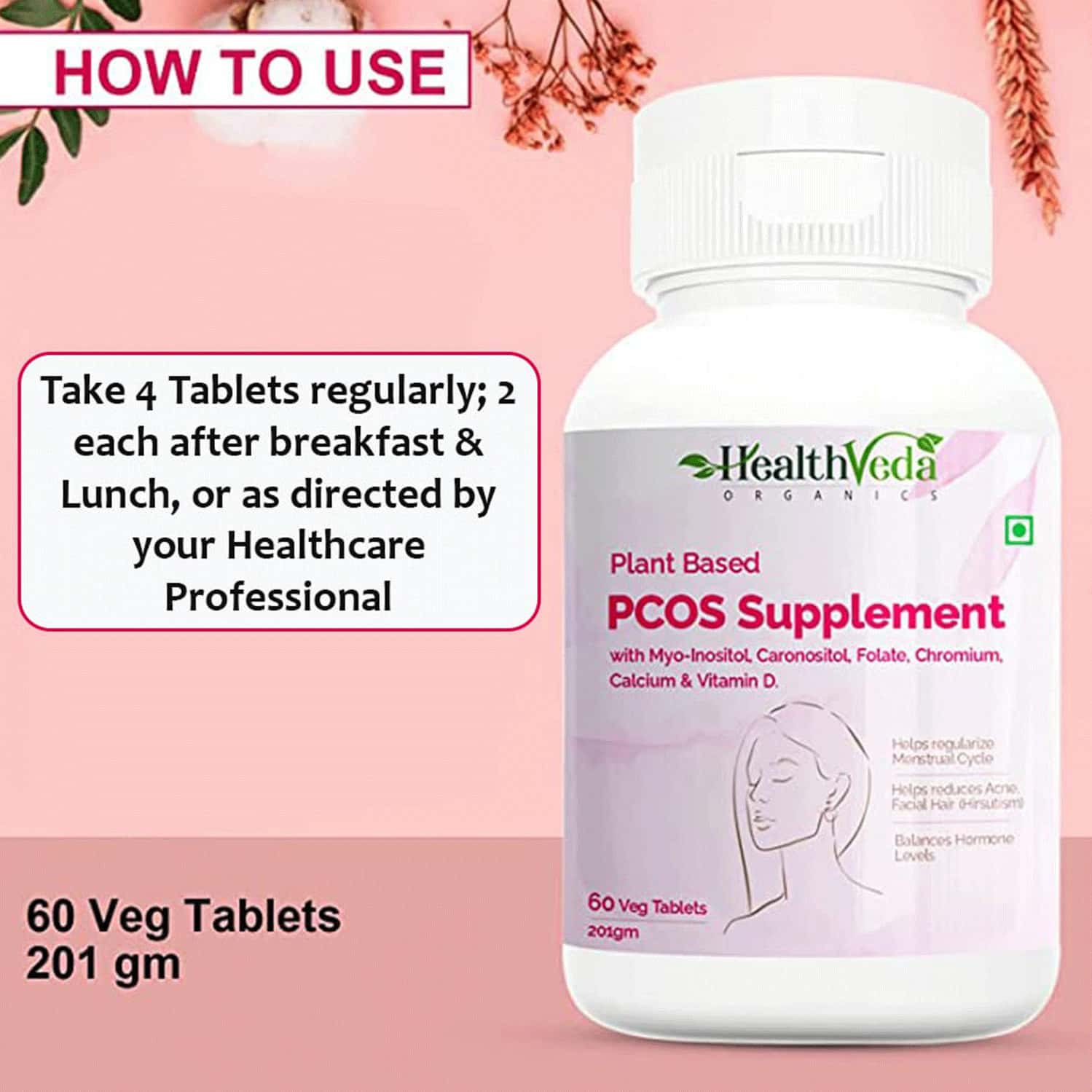 Buy HEALTH VEDA ORGANICS PLANT BASED PCOS MULTIVITAMIN SUPPLEMENT, 60