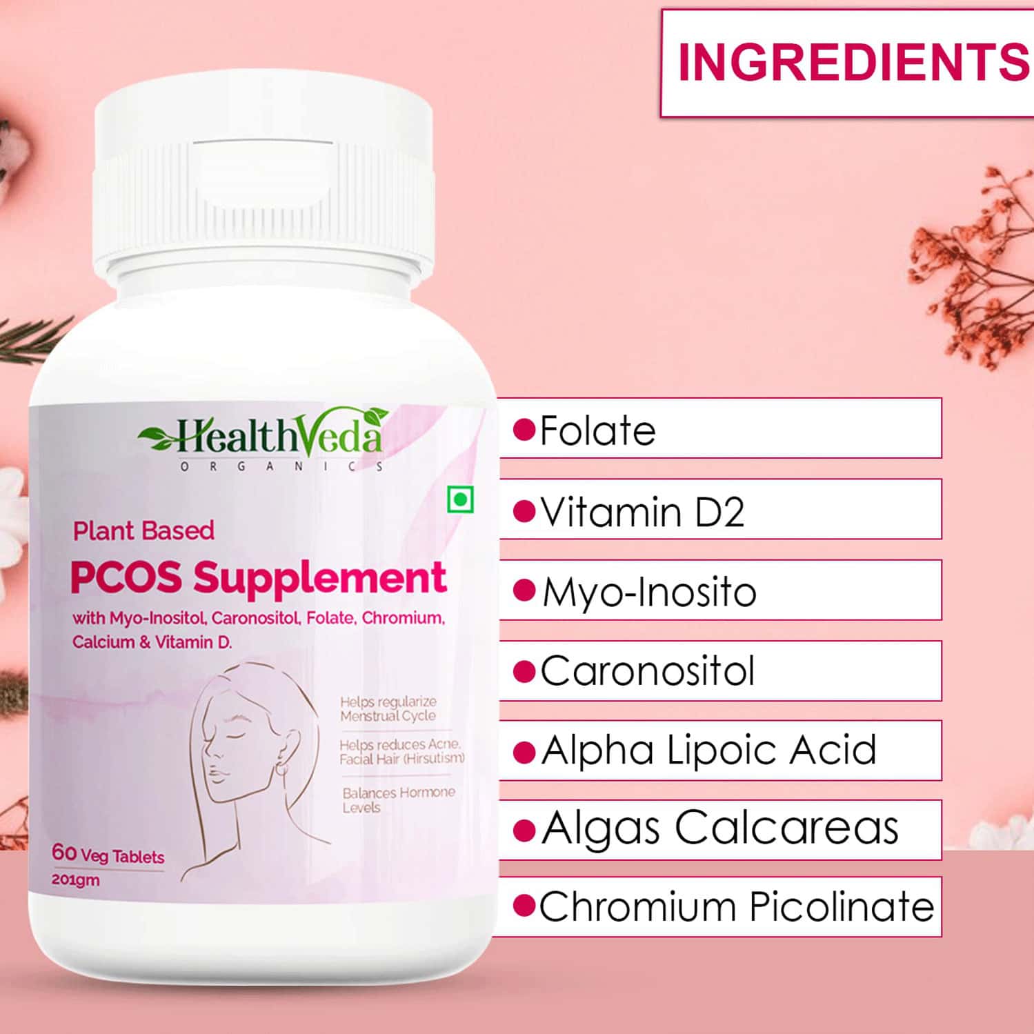 Buy HEALTH VEDA ORGANICS PLANT BASED PCOS MULTIVITAMIN SUPPLEMENT, 60