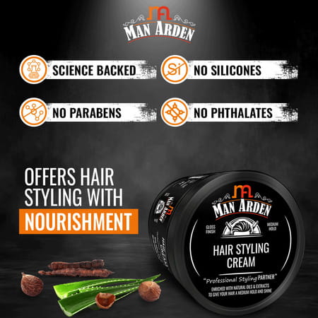 Man Arden Hair Styling Cream Professional Styling For Gloss Finish Medium Hold Easy Wash Off 50gm