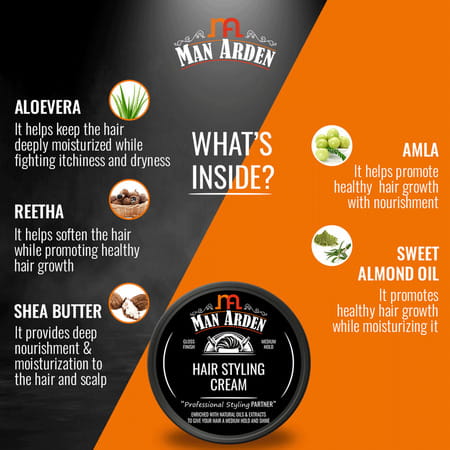 Man Arden Hair Styling Cream Professional Styling For Gloss Finish Medium Hold Easy Wash Off 50gm