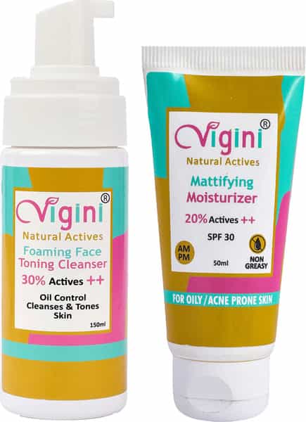Vigini Anti Acne Oil Mattifying Face Moisturizer Prone Pimple Removal Cream & Face Wash (150Ml+50Ml)