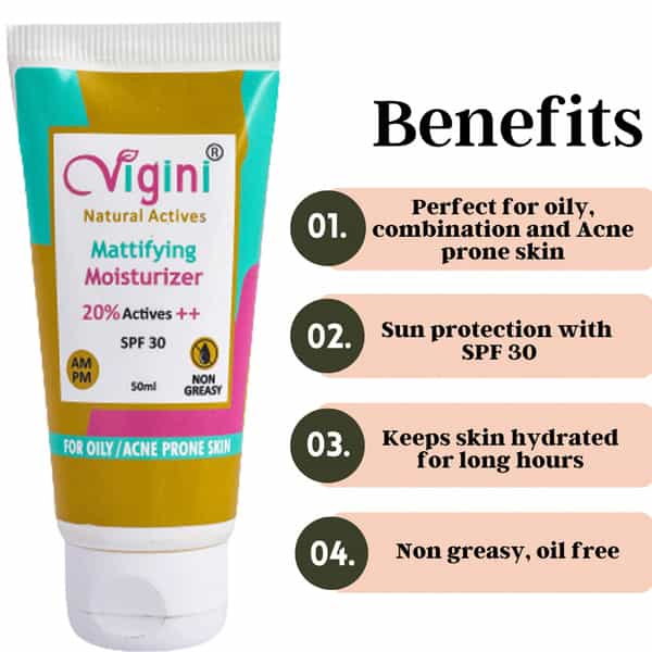 Vigini Anti Acne Oil Mattifying Face Moisturizer Prone Pimple Removal Cream & Face Wash (150Ml+50Ml)