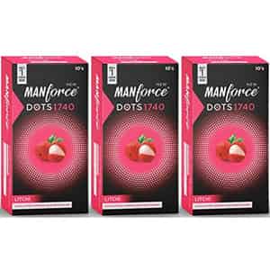 Manforce Litchi Flavoured - 1500 Dots Combo (confidential Packaging) Condom (set Of 3 30 Pcs)