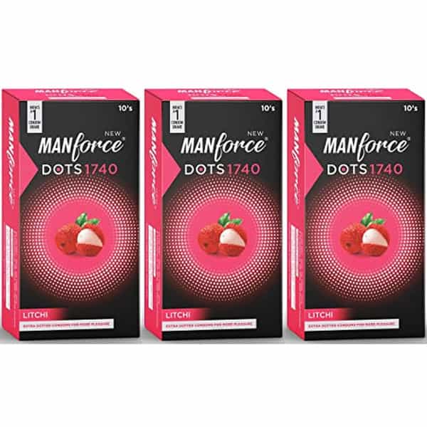 Manforce Litchi Flavoured - 1500 Dots Combo (Confidential Packaging) Condom (Set Of 3 30 Pcs)