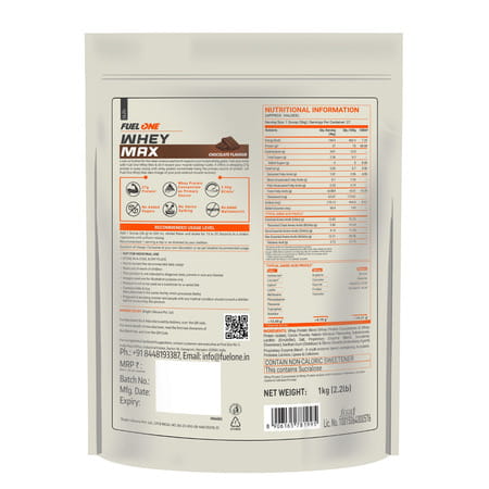 Fuelone Whey Max (Chocolate | 1Kg) | Whey Protein Concentrate & Whey Protein Isolate | 27G Protein