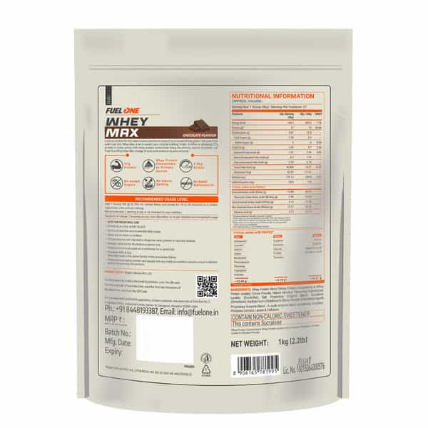 Fuelone Whey Max (Chocolate | 1Kg) | Whey Protein Concentrate & Whey Protein Isolate | 27G Protein