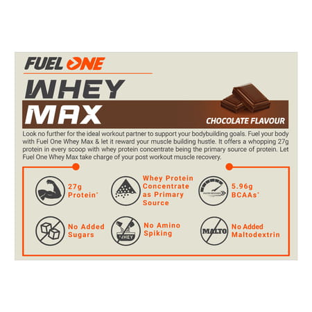 Fuelone Whey Max (Chocolate | 1Kg) | Whey Protein Concentrate & Whey Protein Isolate | 27G Protein
