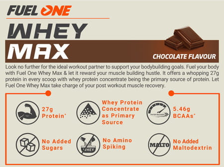 Fuelone Whey Max Protein Blend | Chocolate | 1Kg (2.2Lbs) | 27G Protein Per Scoop