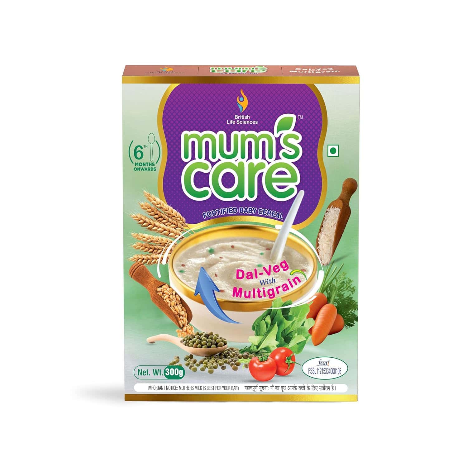 Mums Care | Dal Veg With Multigrain | 6th Month Onwards | Powder | Box | 300 Gm