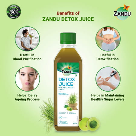 Zandu Detox Juice With Wheatgrass & Amla 500 Ml
