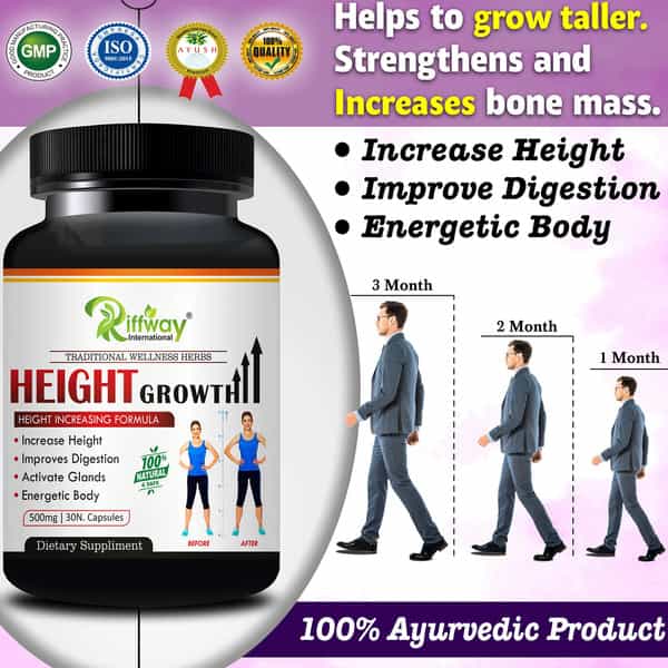 Height Growth Herbal Capsules For Increases Height & Bone Mass | Helps To Grow Taller (30 Capsules)