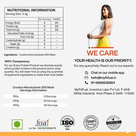 Myfitfuel Creatine Monohydrate 200 Mesh (0.88 Lbs) 400 Gm Orange