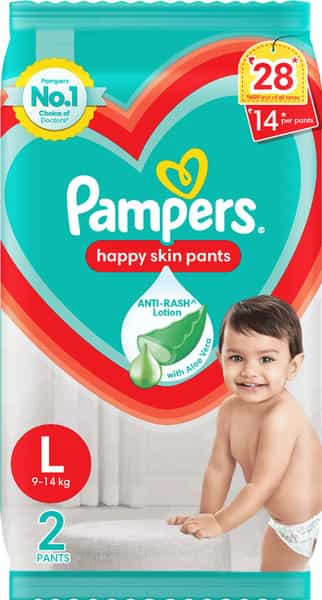 Pampers Happy Sleep Large Size Baby Diaper 9 - 14Kg Pants 2 No's