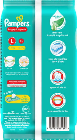 Pampers Happy Sleep Large Size Baby Diaper 9 - 14kg Pants 2 No'S