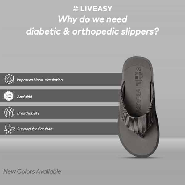 Liveasy Essentials Men's Diabetic & Orthopedic Slippers - Grey - Size Uk 7 / Us 8