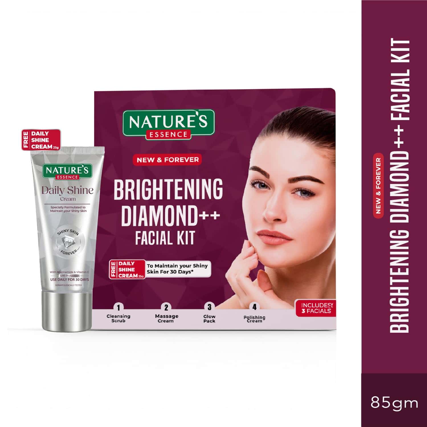 Nature's Essence Brightening Diamond Facial Kit | Glowing Skin | Diamond & Saffron Infused | 75g