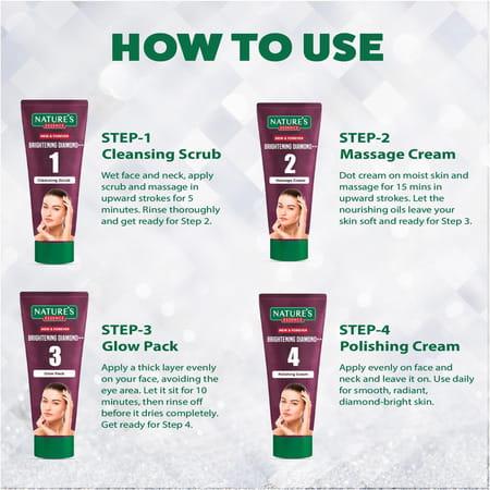 Nature'S Essence Brightening Diamond Facial Kit | Glowing Skin | Diamond & Saffron Infused | 75g